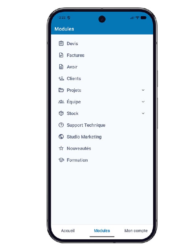 Menu des modules StructiPro
